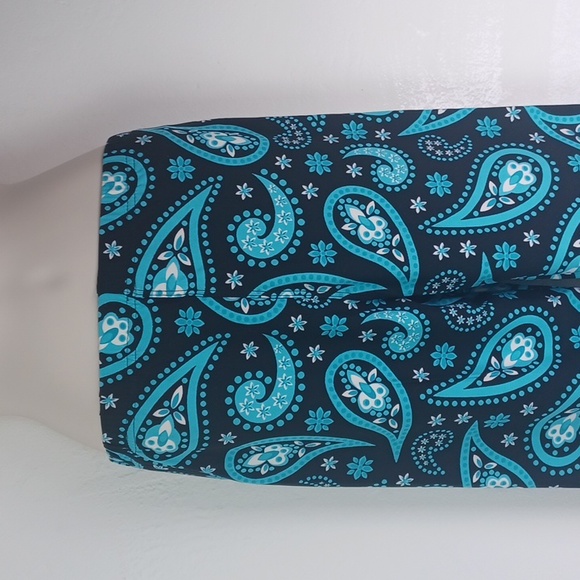 Vibrant Black Turquoise & White Paisley Legging Lounge 8% Spandex Slacks SZ S - Picture 6 of 8